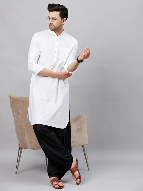 Men's White Cotton Blend Pathani Suit Set